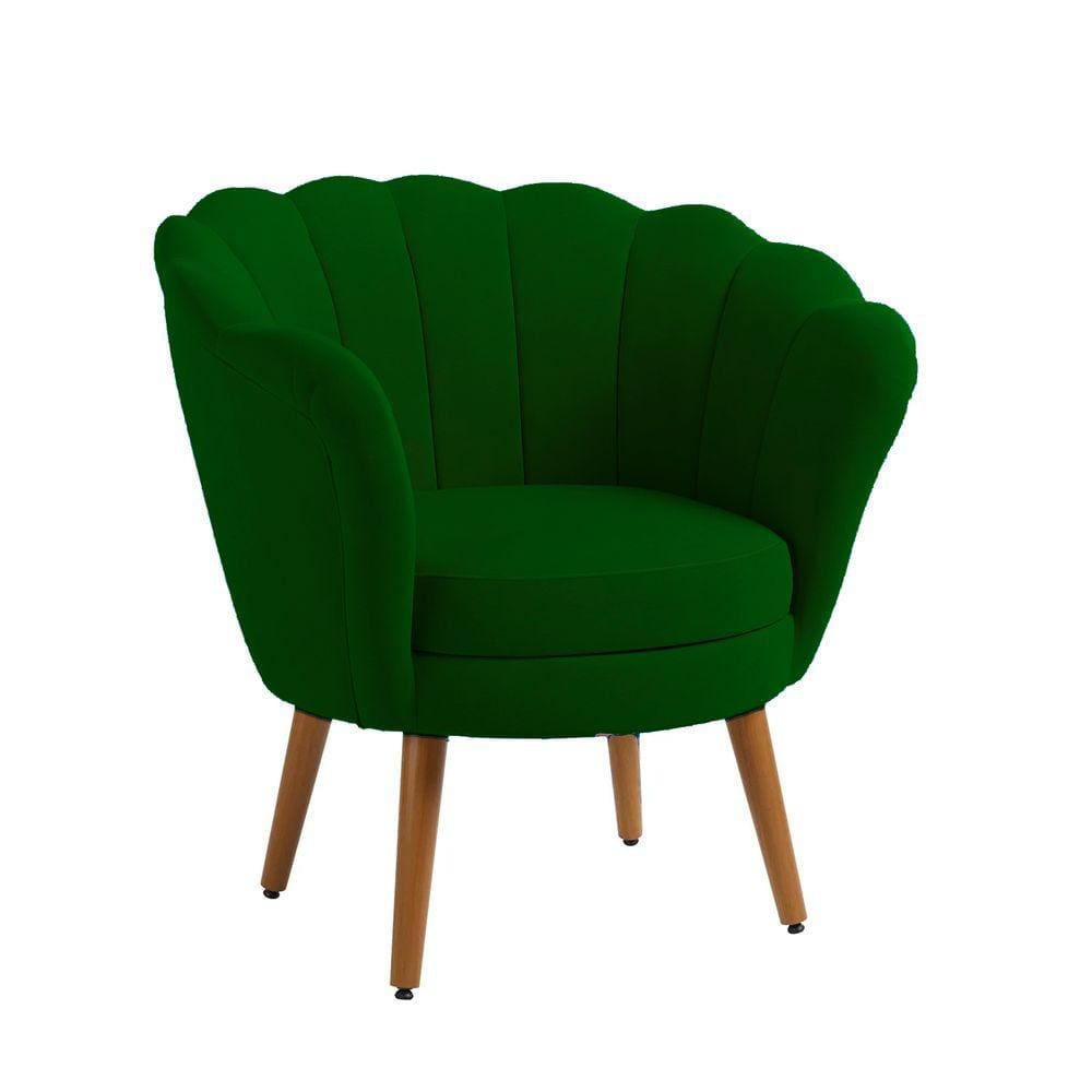 Poltrona Decorativa Pétala Pés Palito Veludo Verde Musgo Pés Palito - Kimi Design