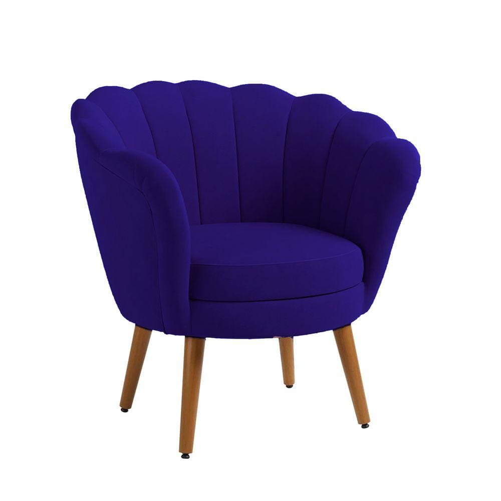 Poltrona Decorativa Pétala Pés Palito Veludo Azul Marinho Pés Palito - Kimi Design