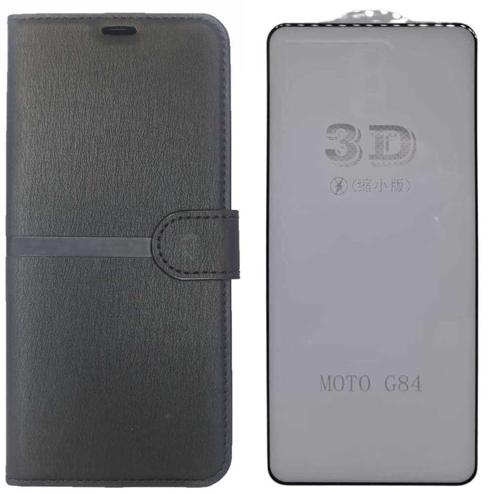 Kit Capa Carteira Compatível c/ Motorola G14 + Película 3D