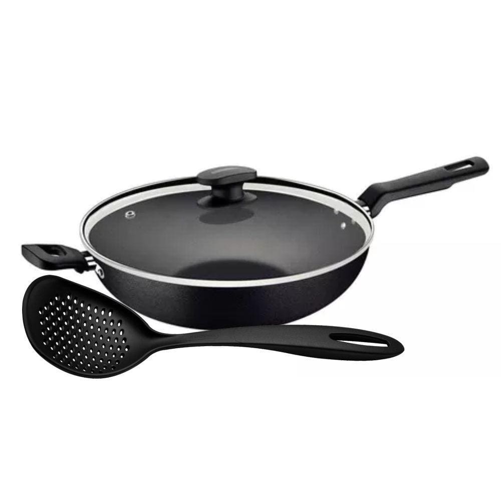 Wok Com Cabo Loreto Alumínio Antiaderente 3,3l Grafite Com Espumadeira Tramontina