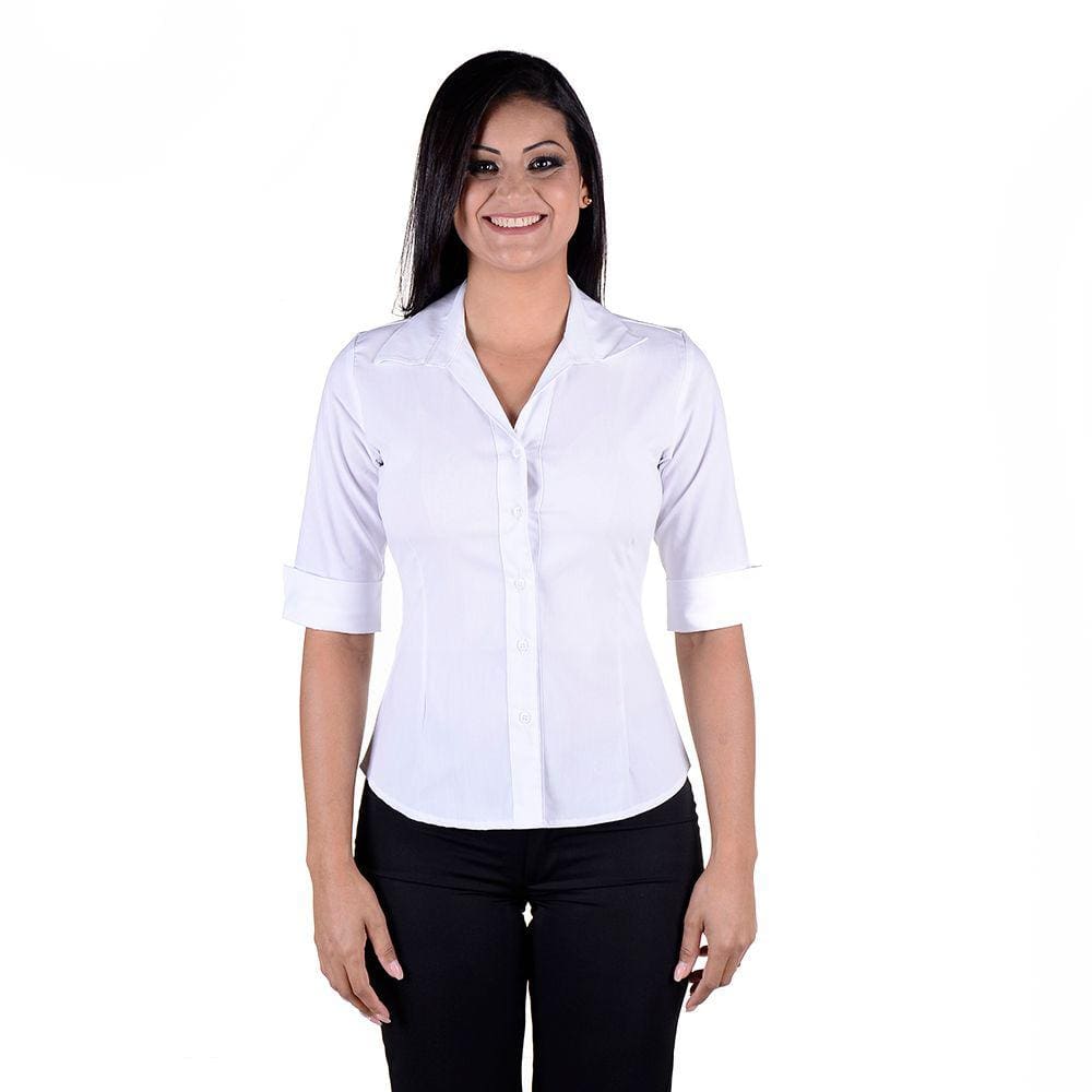 Camisete Feminina Profissional Manga 3/4 Tecido de Poplim - Branca
