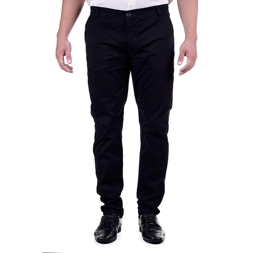 Calça Masculina Uniforme Slim Tecido de Brim com Elastano - Preta