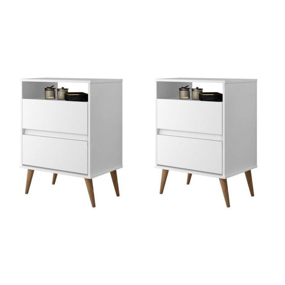 Mesas de Cabeceira 2 Gavetas Lotus Branco