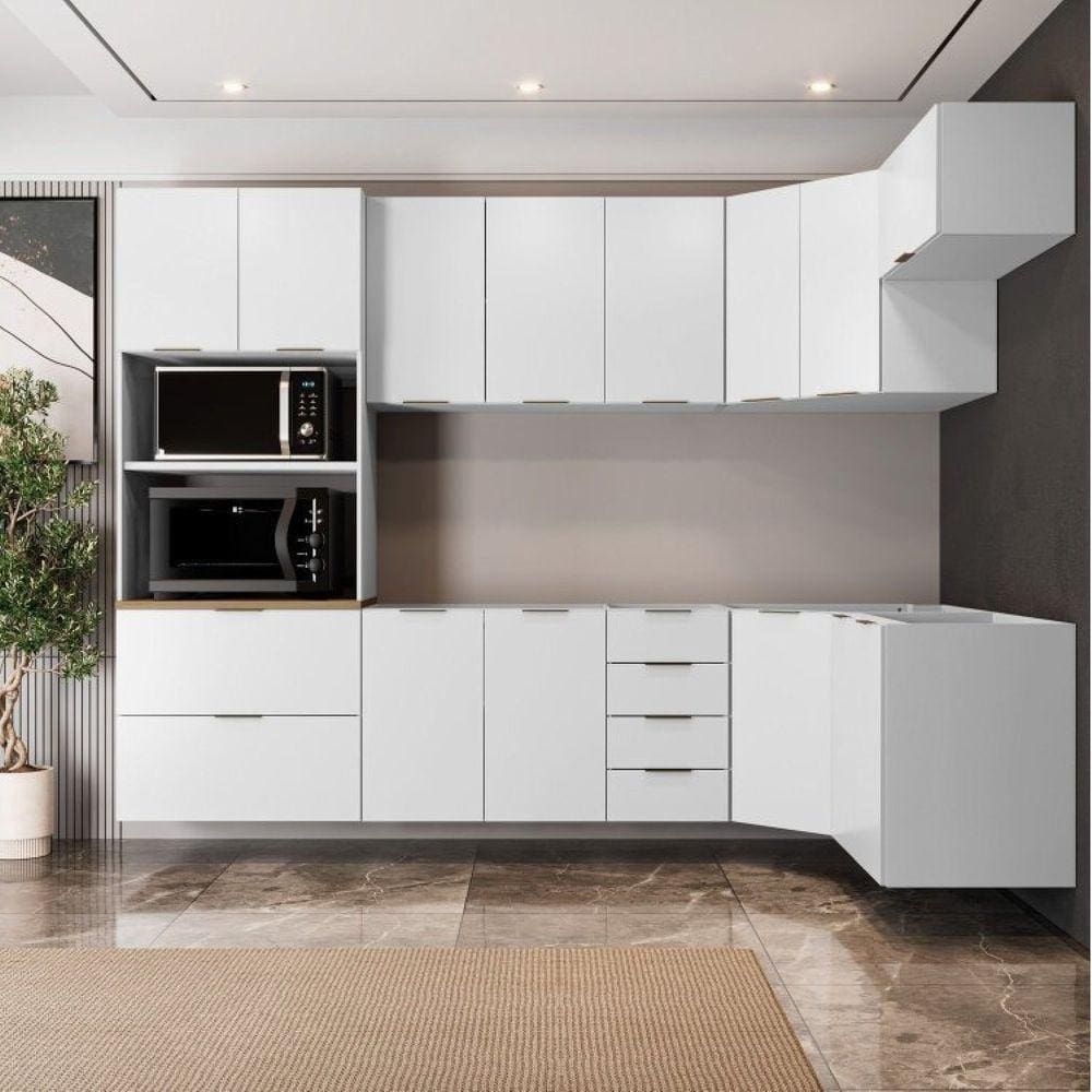 Cozinha Modulada 7 Peças sem Tampo 3 Aéreos 3 Balcões e Torre Quente Ipanema Cabecasa Madeiramadeira Branco