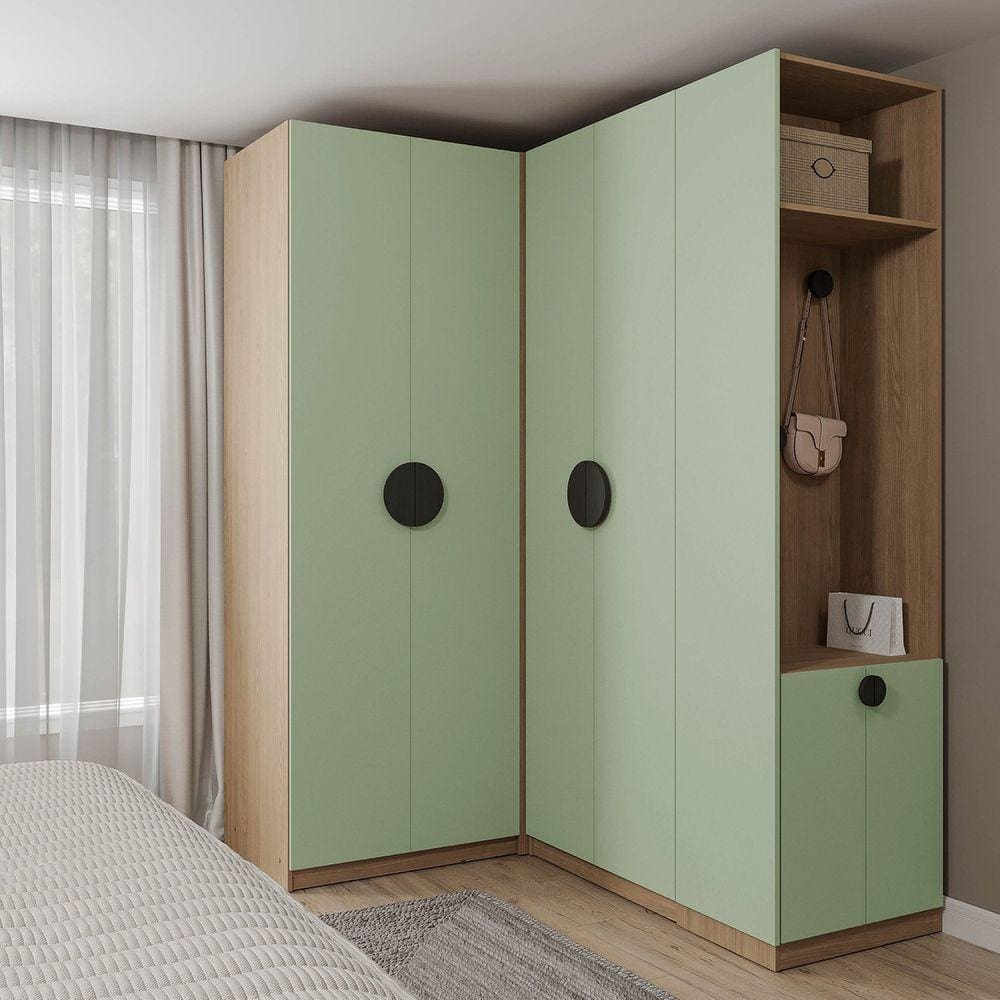 Conjunto Modulado 3 Peças Canto, Nicho com 2 Gavetas e Sapateira Joy Cabecasa Madeiramadeira Verde