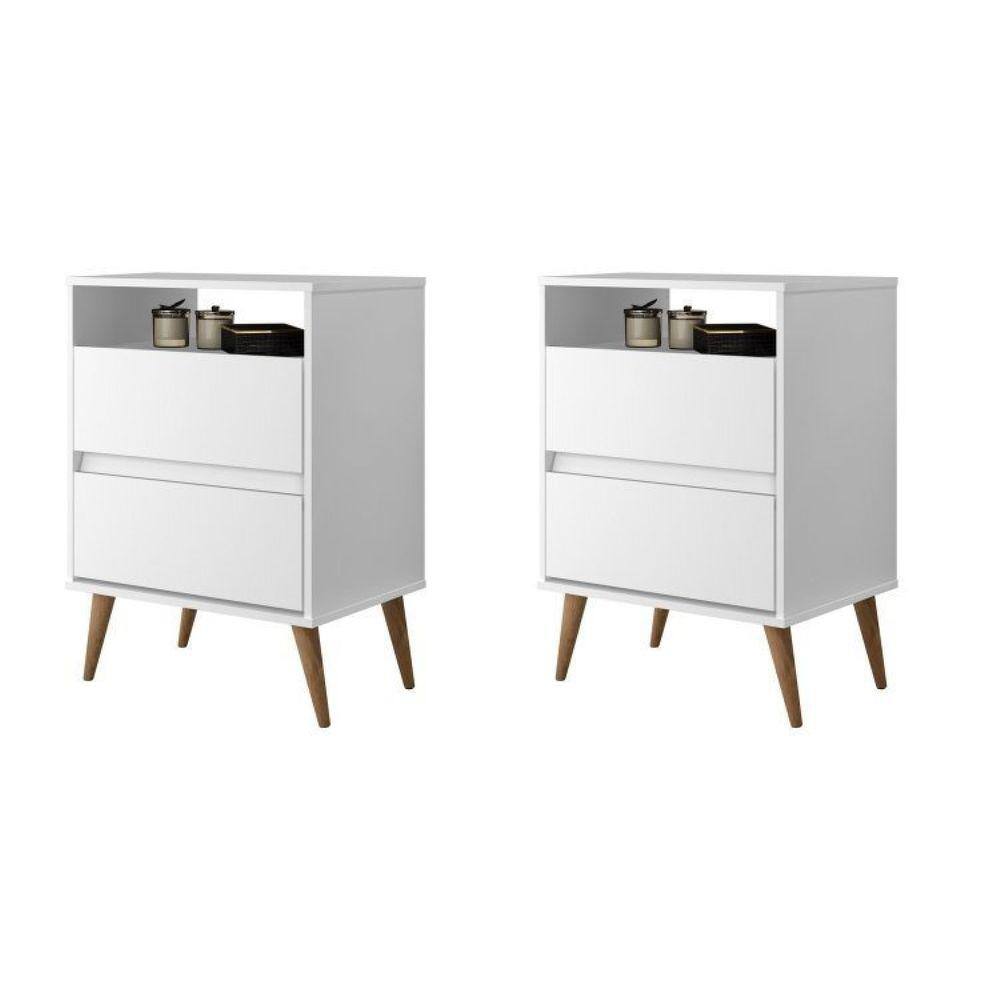 Mesas de Cabeceira 2 Gavetas Lotus Branco