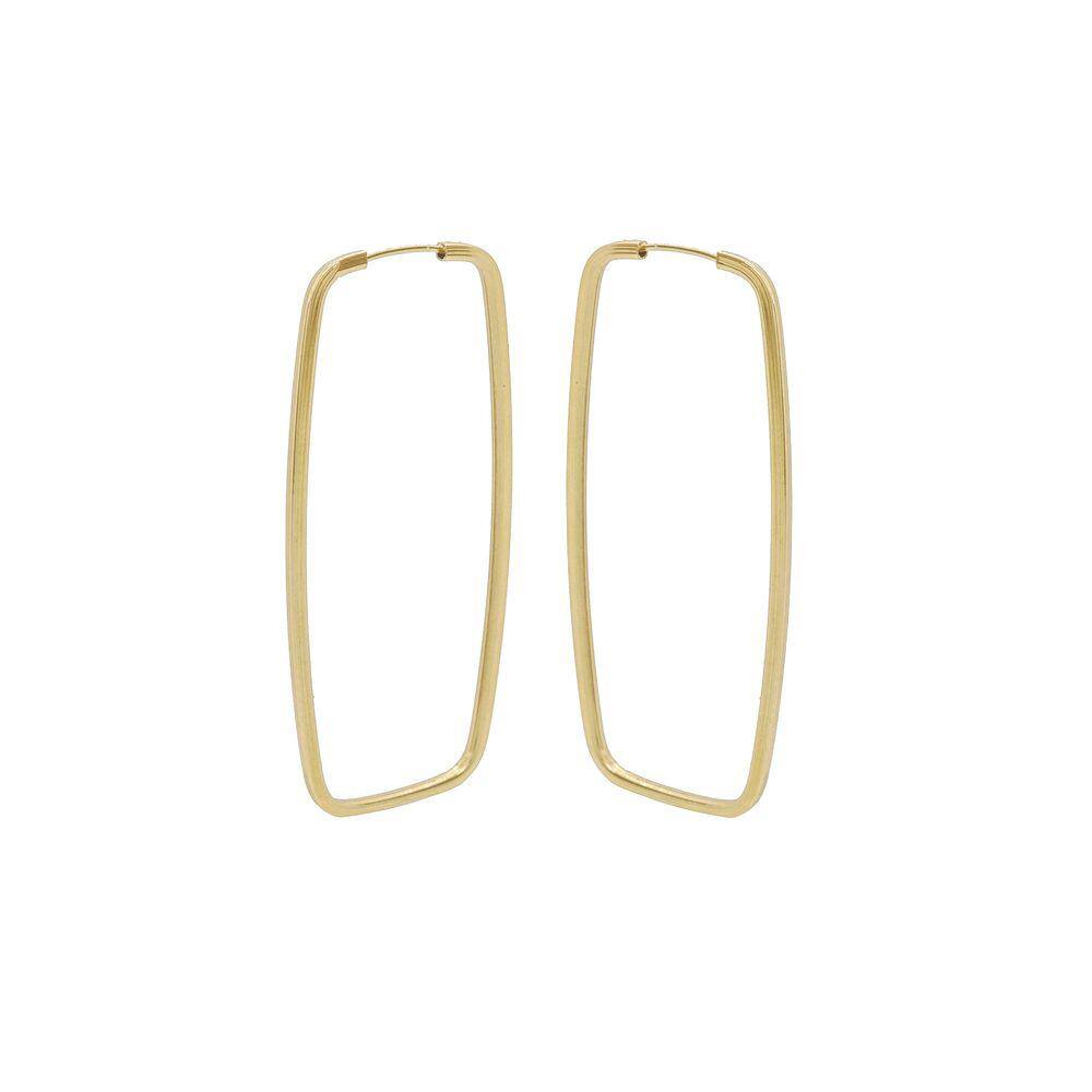 Brinco Argola Retangular ouro 18k tam médio clássico J26052