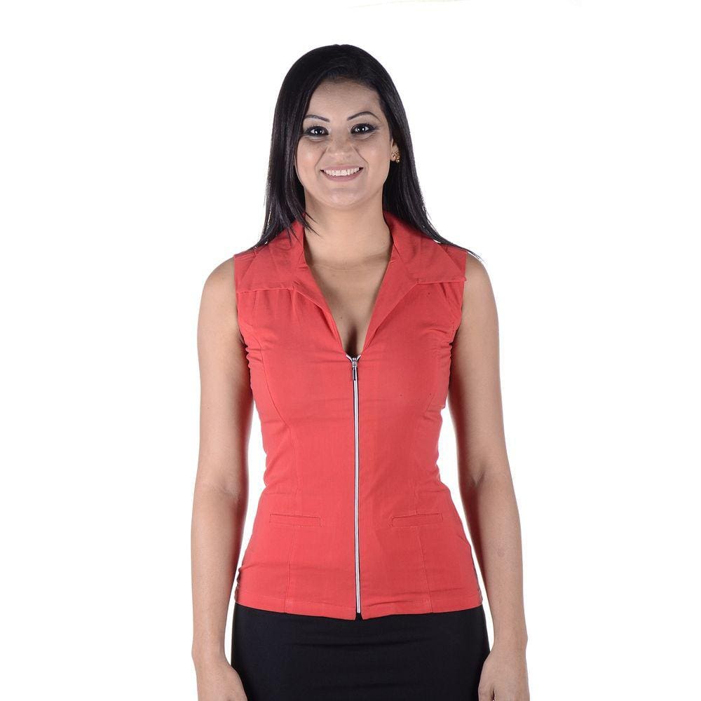 Camisete Feminina Profissional Tecido em Poplin sem Manga - Vermelha
