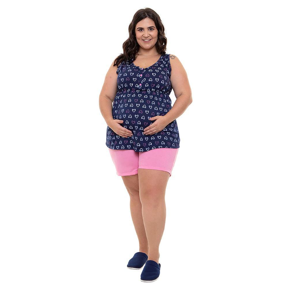 Pijama Plus Size Short Doll Amamentação Regata Coração Linda Gestante