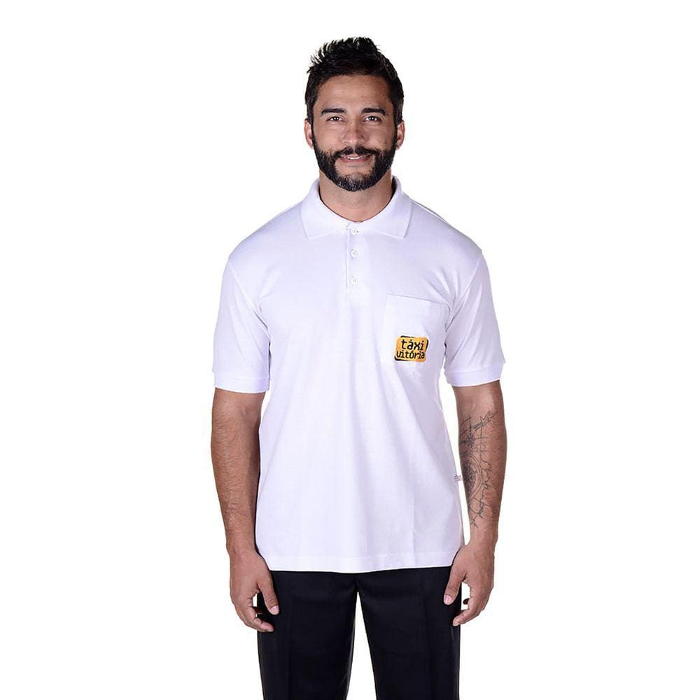 Camisa Masculina Uniforme de Piquet Gola Polo Manga Curta - Branca