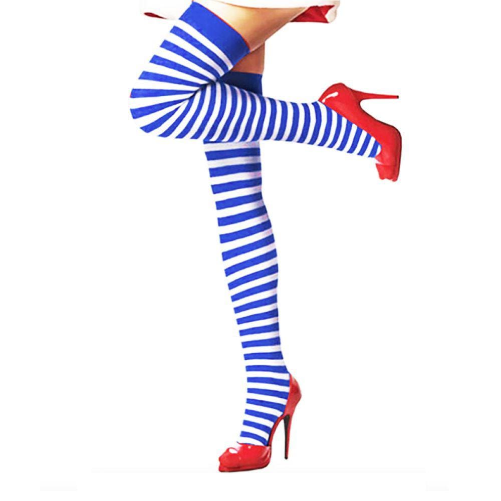 Meia 7/8 Longa Listrada Azul e Branco Marinheira: Festa Fantasia Cosplay Dança Carnaval