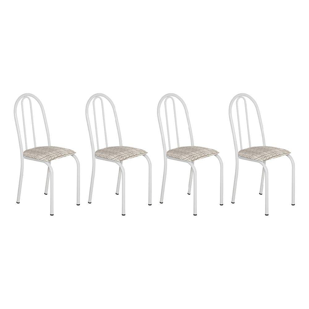 Kit 4 Cadeiras de Cozinha Califórnia Estampado Rattan Bege Pés de Ferro Branco - Pallazio