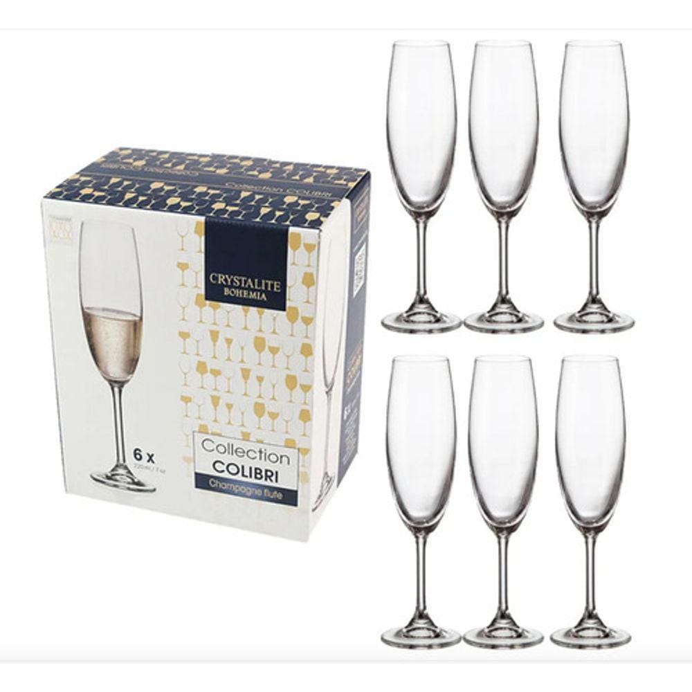 Jogo Com 6 Taças De Cristal Champanhe 220 Ml Colibri Bohemia