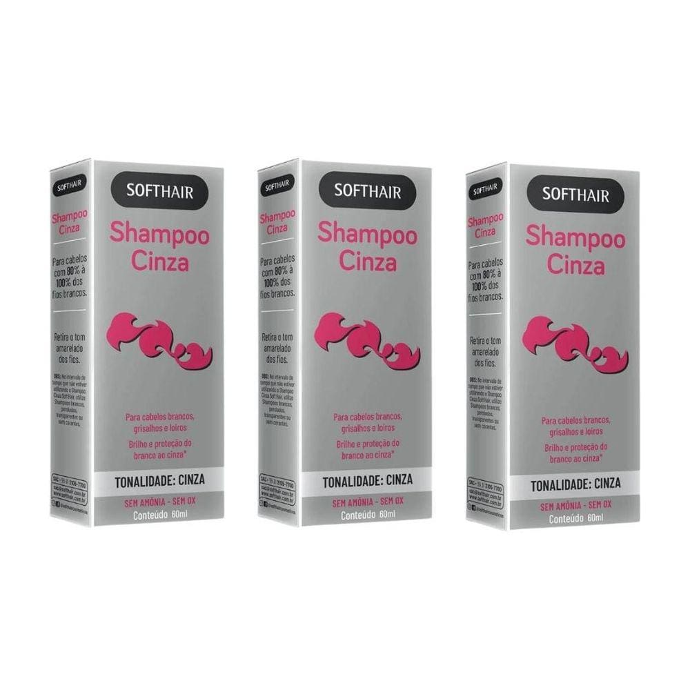 Shampoo Soft Hair 60Ml Cinza - Kit Com 3Un