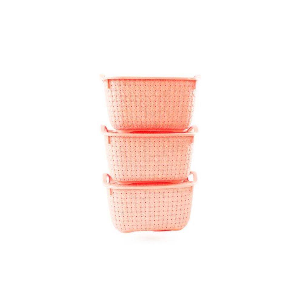 Kit Cesto Caixa Organizador Plástico Com Tampa e Alças Com 3 Unidades: Para Maior Conveniência!