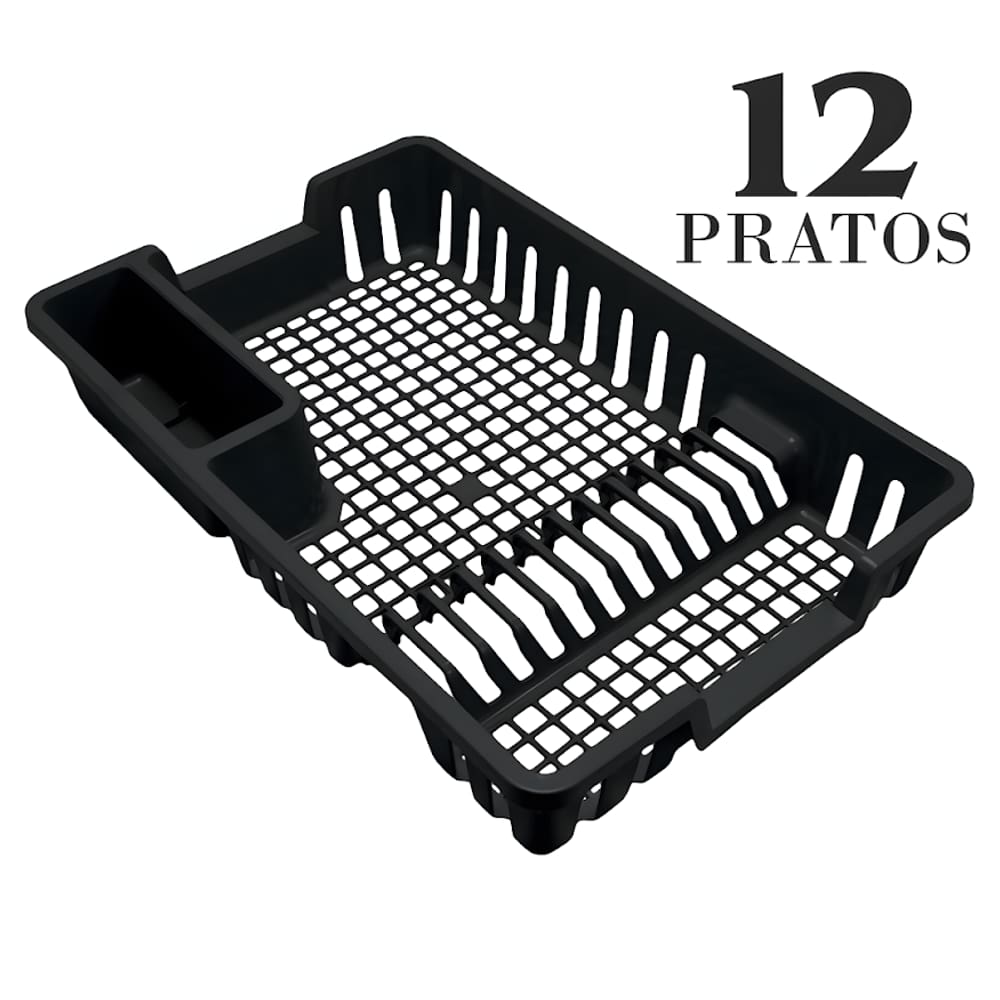 Escorredor de Louça Preto Moderno De Plástico 12 Pratos