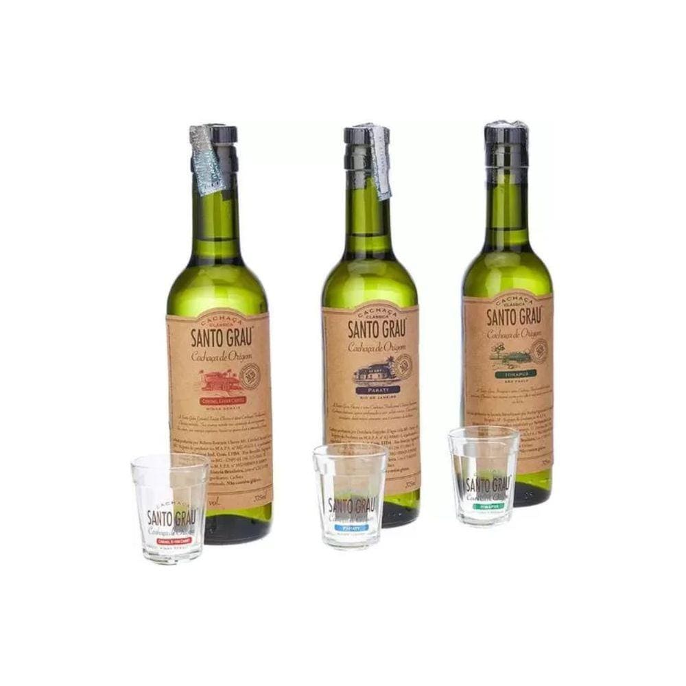 Kit Cachaça Santo Grau 3X375ml c/ 3 copos dose