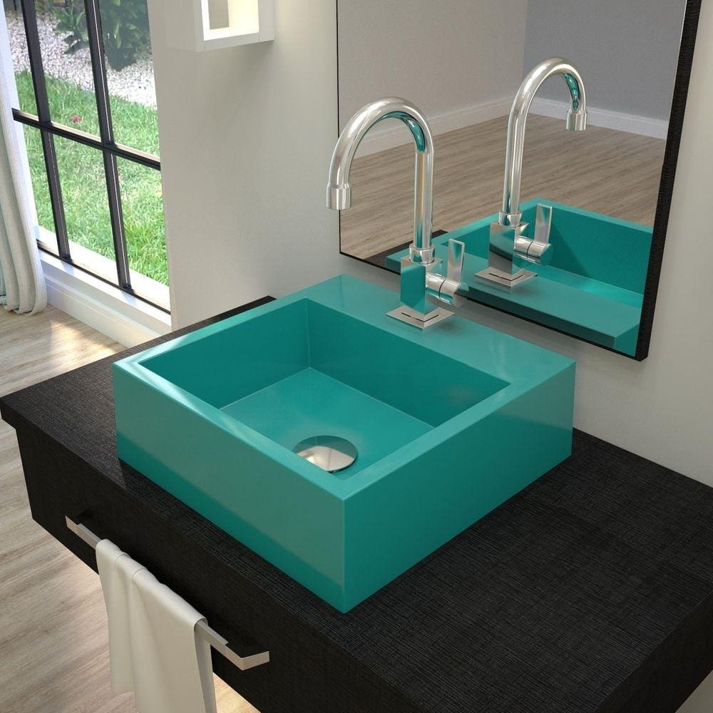 Kit Cuba Q395 com Torneira Luxo 1195 Metal e Válvula Click 1 1/2" e Sifão Pvc e Flexível Compace Azul Turquesa