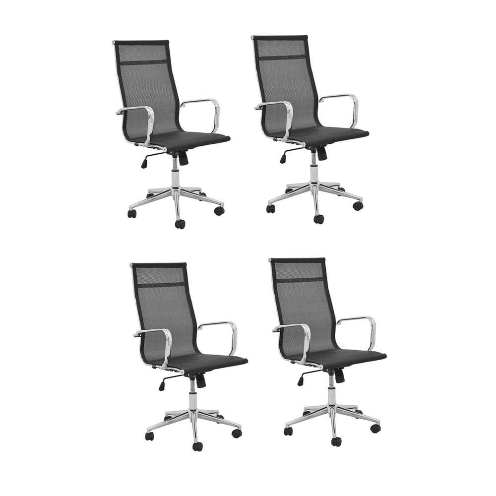 Kit 4 Cadeiras de Escritório Presidente Giratória Office Sevilha Tela Rivatti Preto