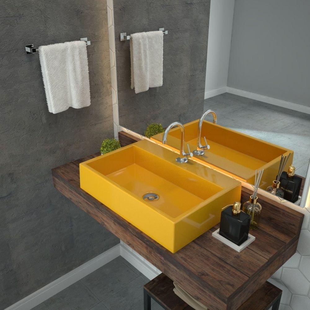 Kit Cuba RT55 com Torneira 1198 Metal e Válvula Click 1 Polegada B e Sifão Pvc e Flexível Compace Amarelo