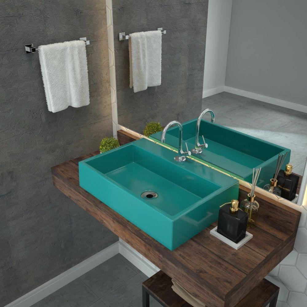 Kit Cuba RT55 com Torneira 1198 Metal e Válvula 1 Polegada e Sifão Pvc e Flexível Compace Azul Turquesa