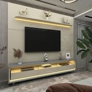 Rack com Painel para Tv até 85 Polegadas Led 3 Gavetas com Rodízios 220cm Royal/requinte Off White/Cinza-Off White