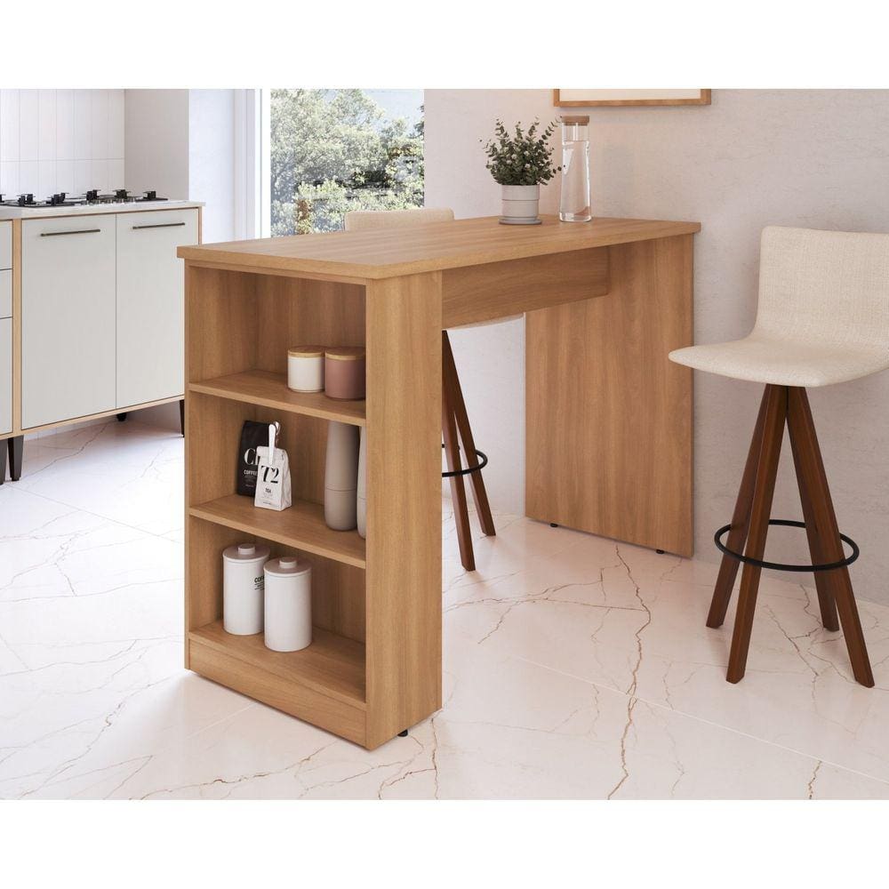 Bancada de Cozinha com Nicho Decorativo em Mdp 60cm Freijó