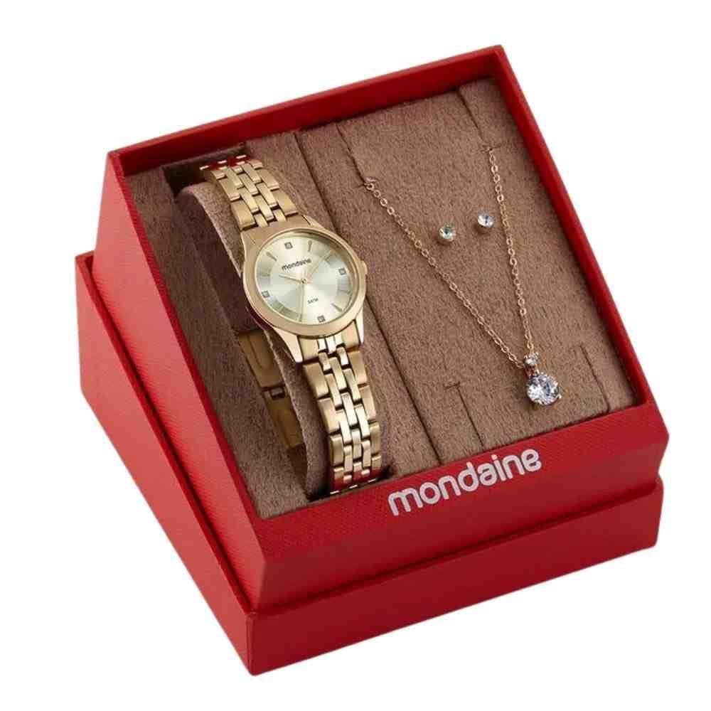 Kit Relógio Mondaine Dourado Feminino 32611Lpmkde1K1