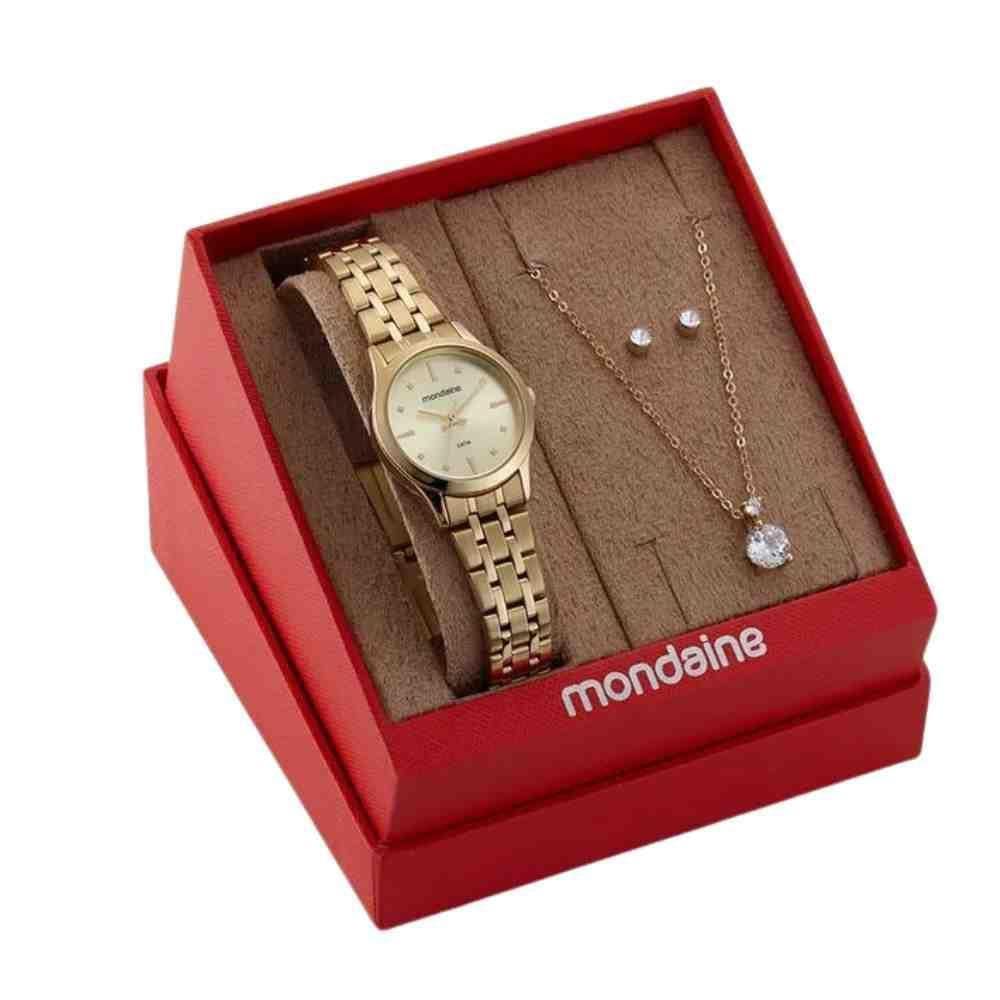 Kit Relógio Mondaine Dourado Feminino 32610Lpmkde1K1