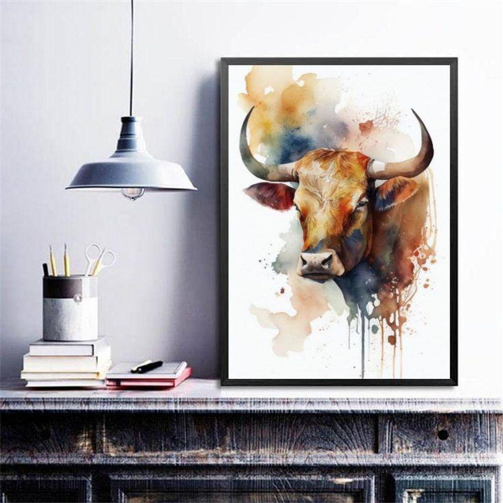 Quadro Decorativo Boi Aquarela 33X24Cm