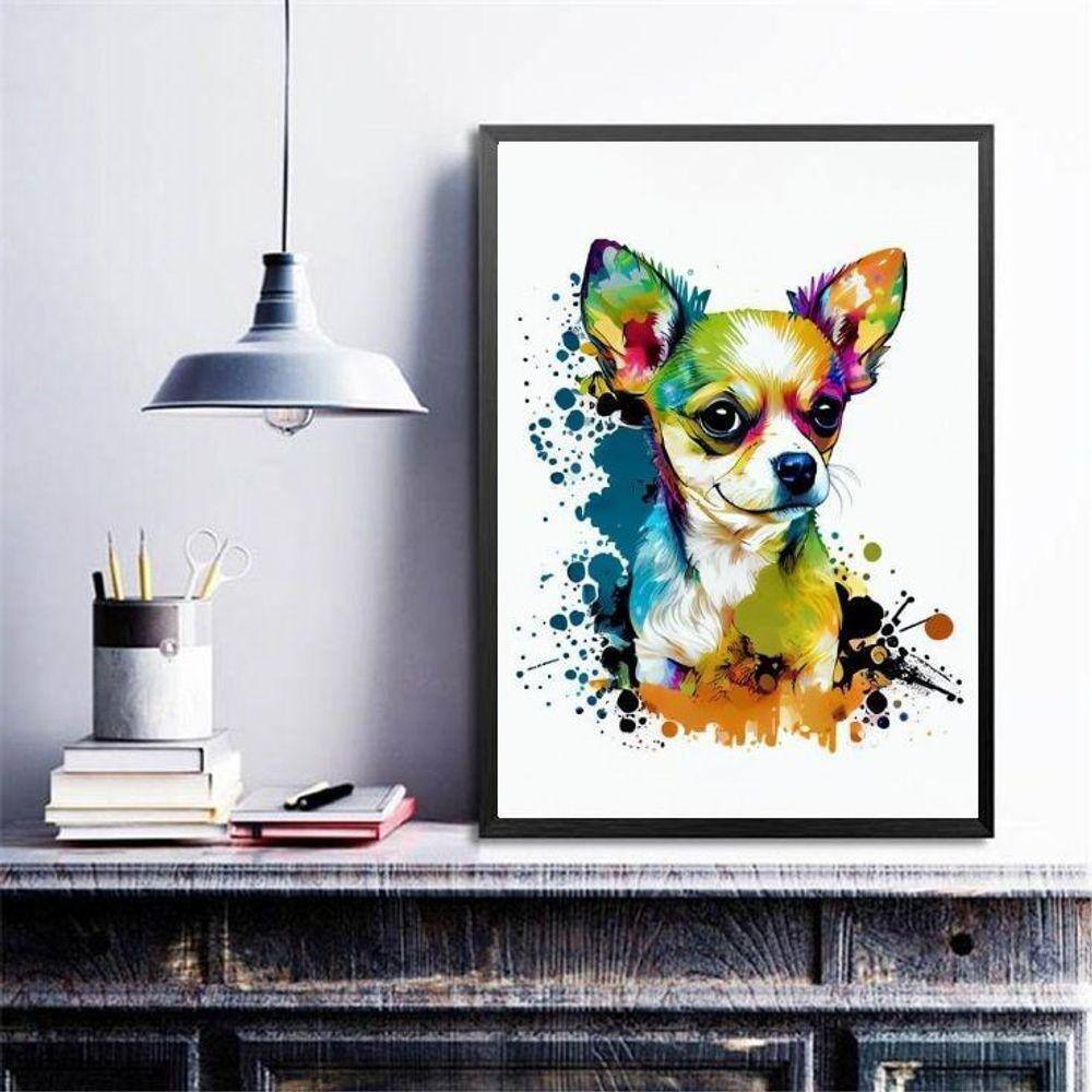 Quadro Decorativo Chihuahua Aquarela 24X18Cm