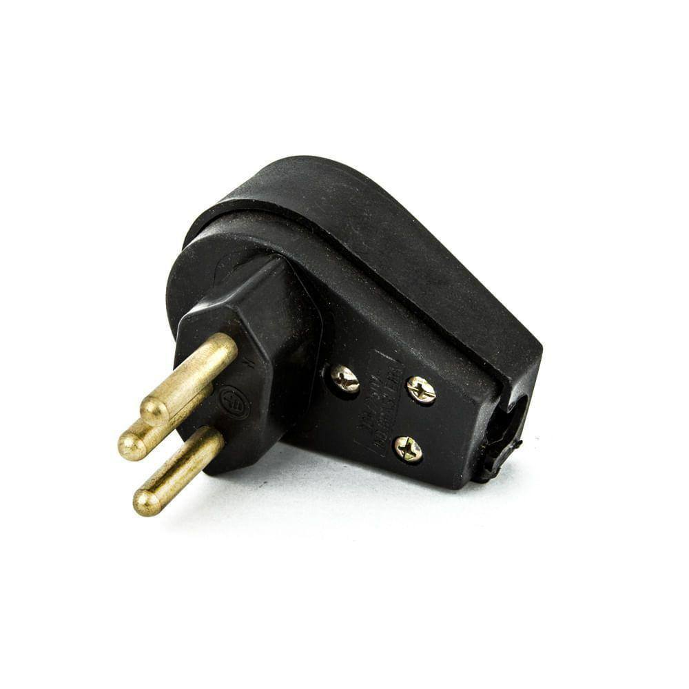 Plug Macho Tomada Elétrica Tripolar 10a 90 Graus - Preto