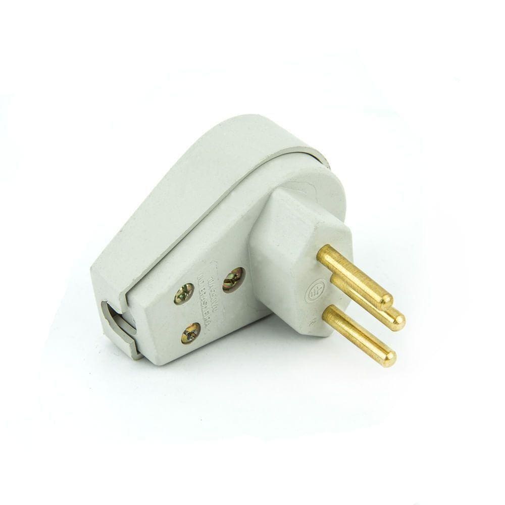 Plug Macho Tomada Elétrica Tripolar 10a 90 Graus - Branco