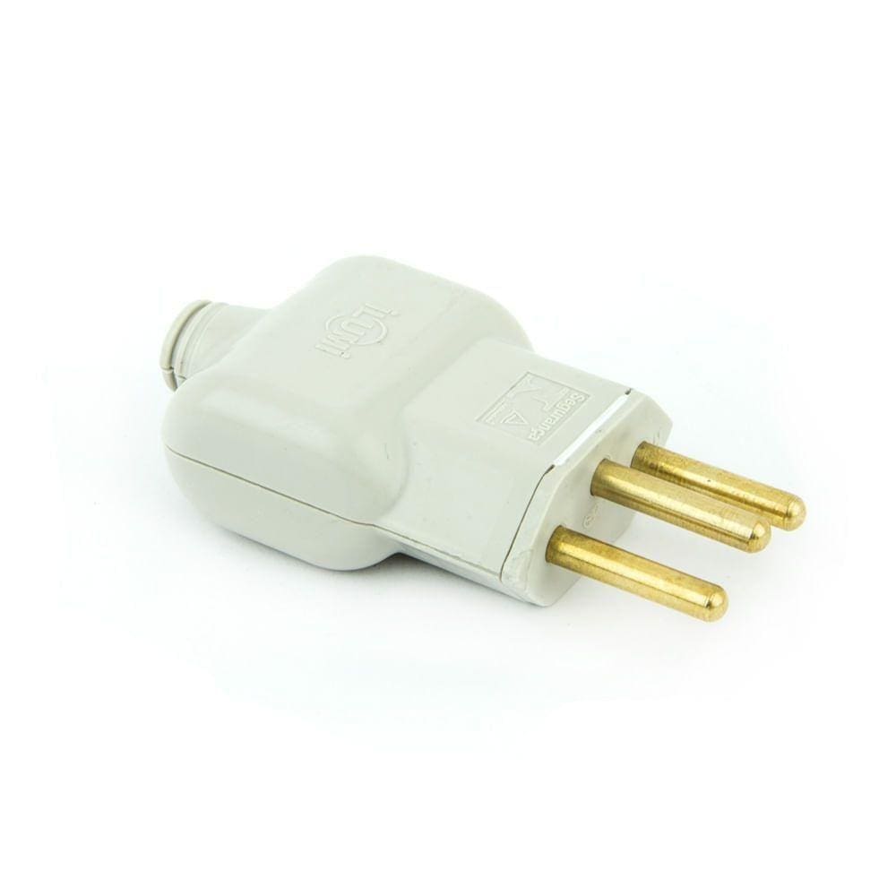 Plug Macho Tomada Elétrica Reto Tripolar 10a - Branco