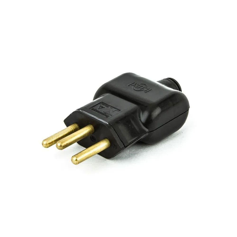 Plug Macho Tomada Elétrica Reto Tripolar 10a - Preto