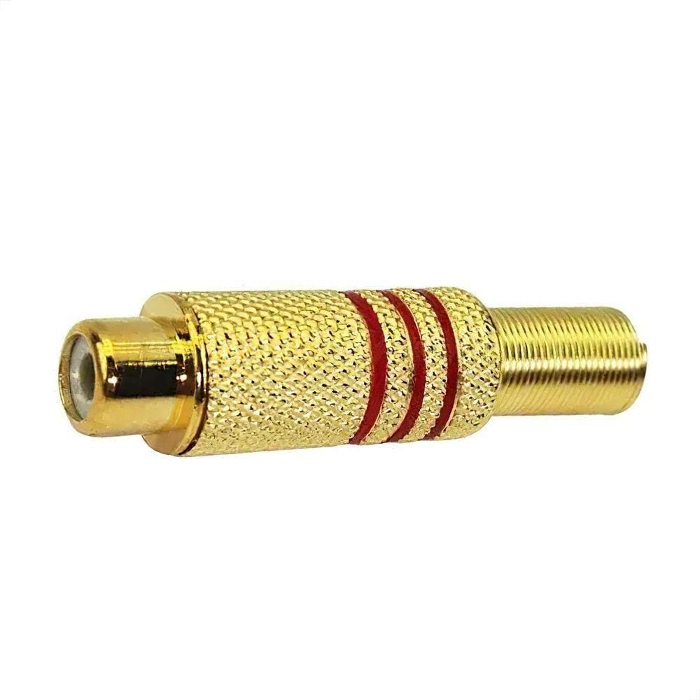 Plug Jack Rca Fêmea 6mm - Dourado Vermelho