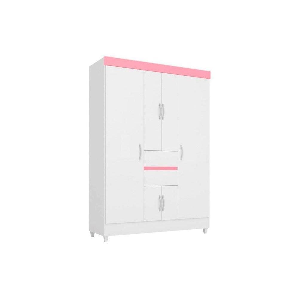 Guarda Roupa Solteiro 6 Portas e 2 Gavetas Ecom II Branco/Rosa - Demóbile