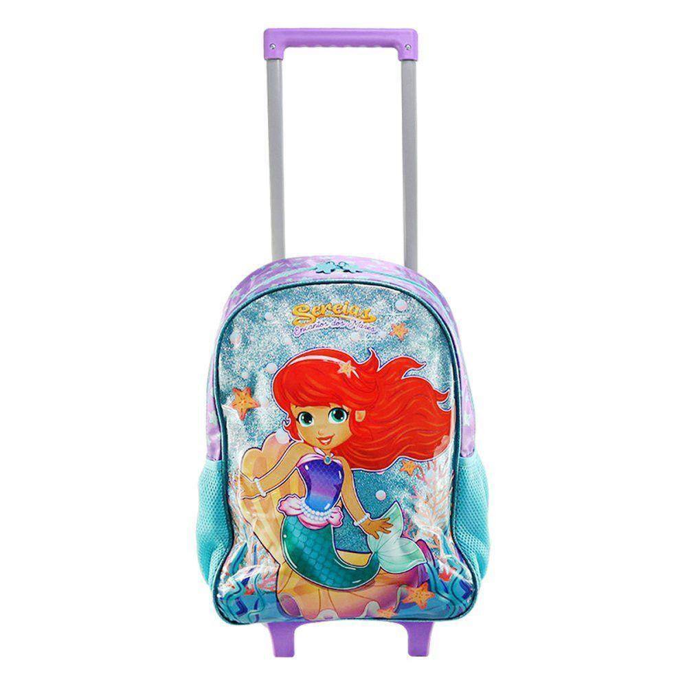 Mochila De Rodinhas Escolar Sereia Encanto Dos Mares Voltas às Aulas