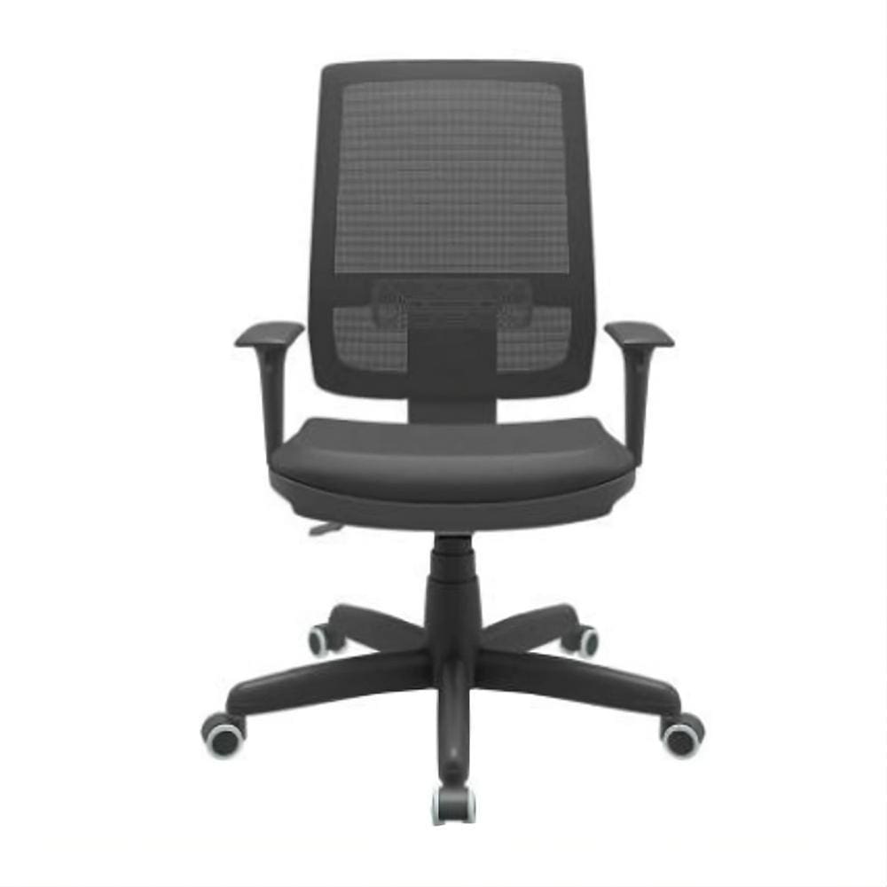 Cadeira Presidente Brizza Couro Ecologico Preto Encosto Fixo Relax Plaxmetal