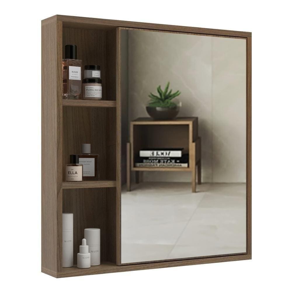 Espelheira Para Banheiro 60cm Com Nichos Multimóveis Cr10112 Noce Noce