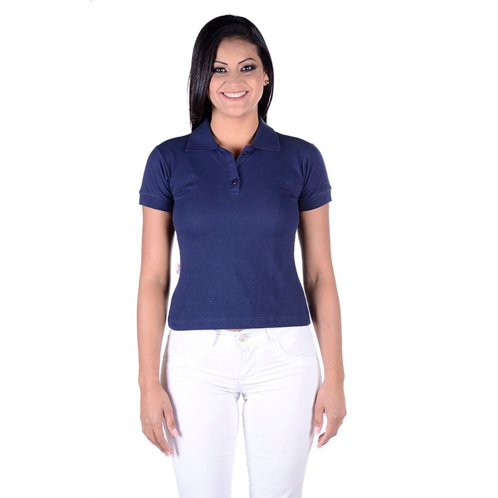 Uniforme Feminino Blusa Baby Look em Tecido de Piquet - Azul Marinho