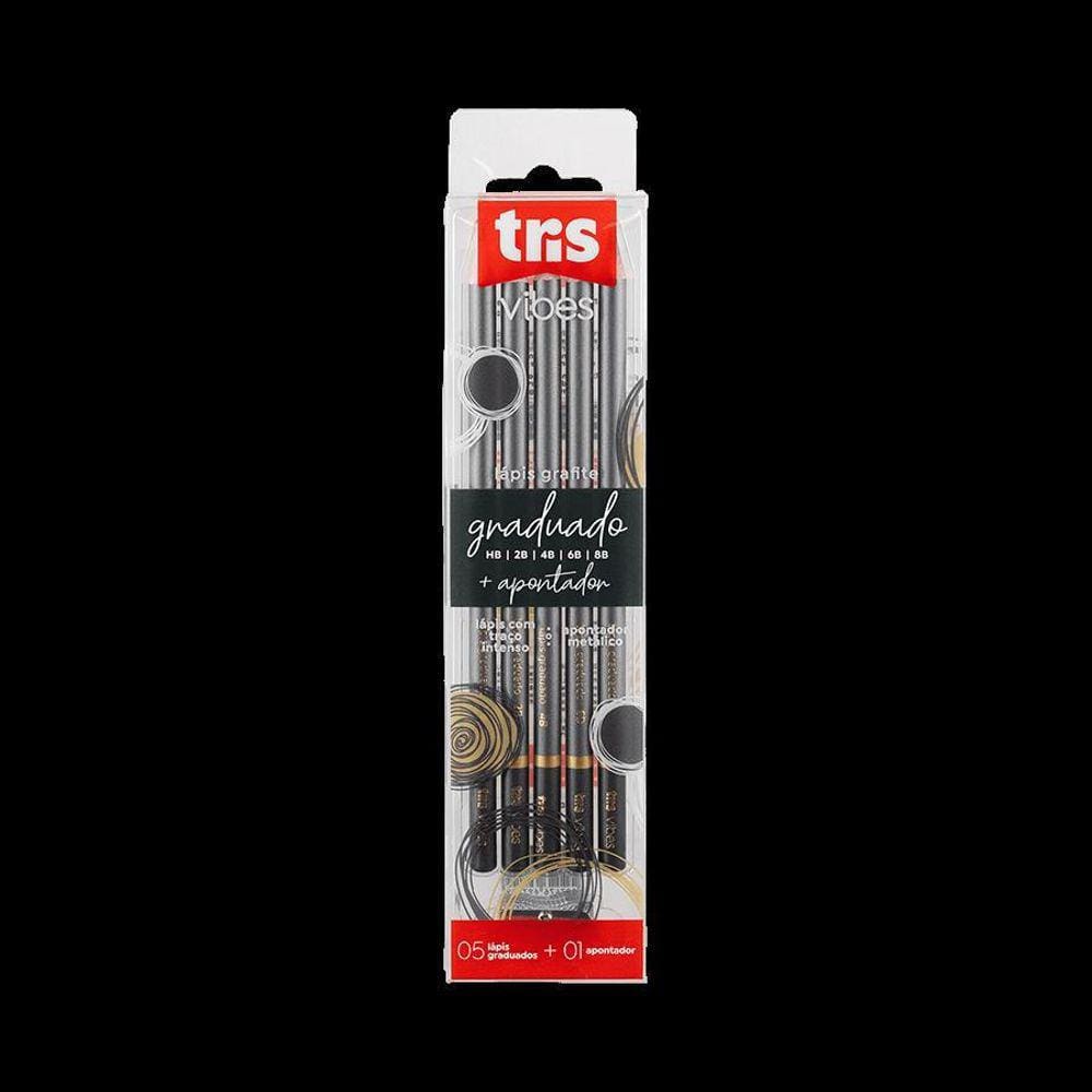 Kit Lápis Tris Grafite Graduado Vibe 5Un + Apontador
