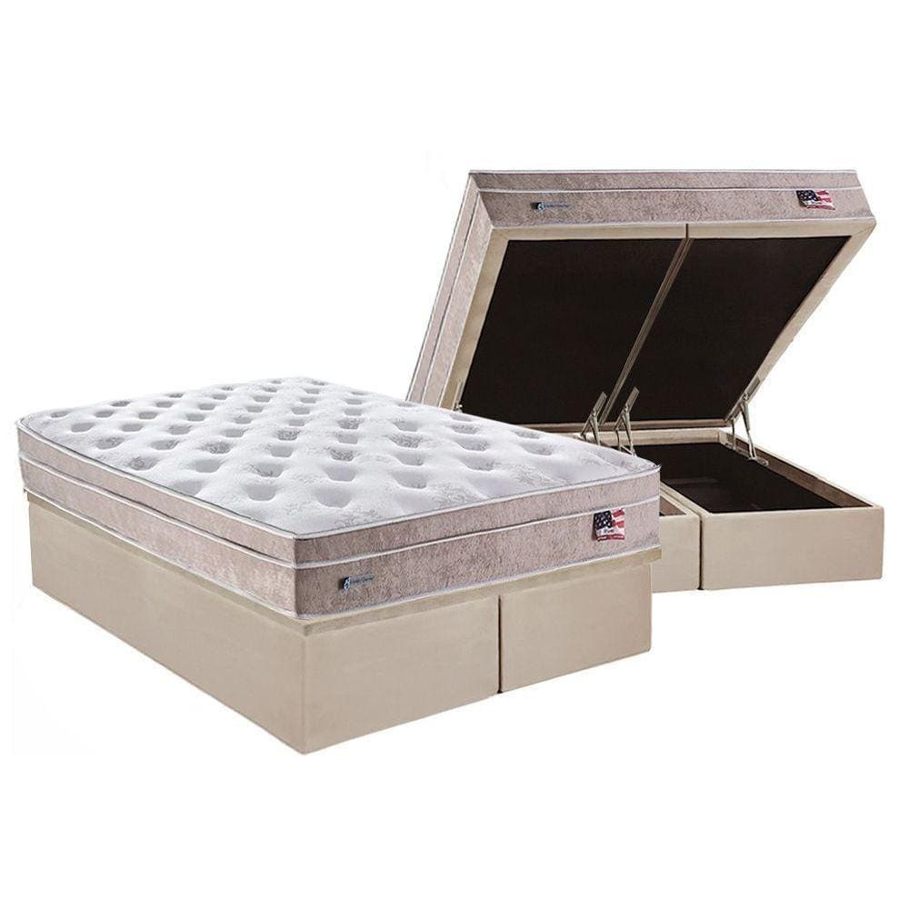 Cama Box Baú Queen: Colchão Molas Ensacadas Sealy MasterPocket Miami + Base CRC Suede Clean(158x198)