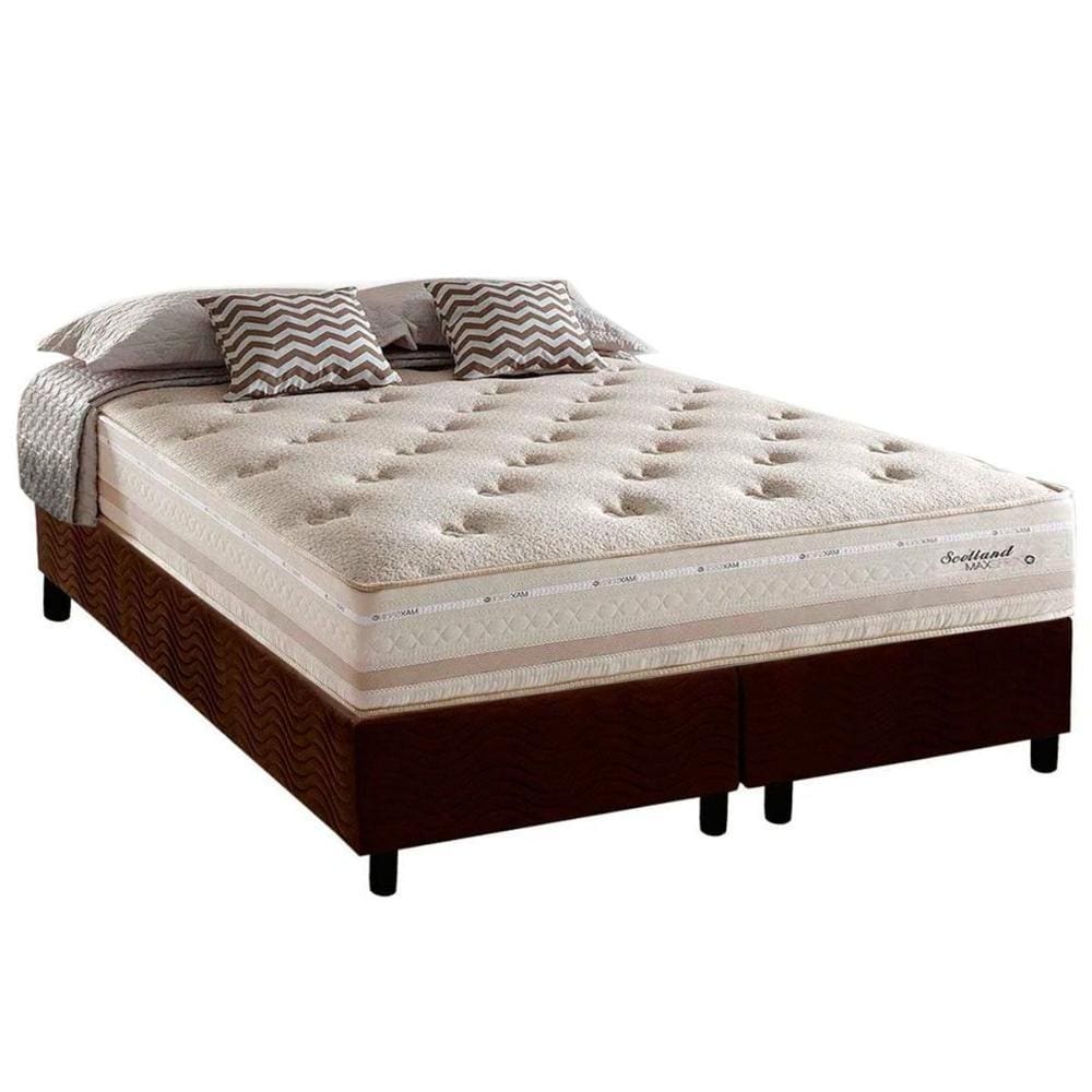 Cama Box King: Colchão Molas Herval Maxspring Scotland + Base CRC Suede Brown(193x203)