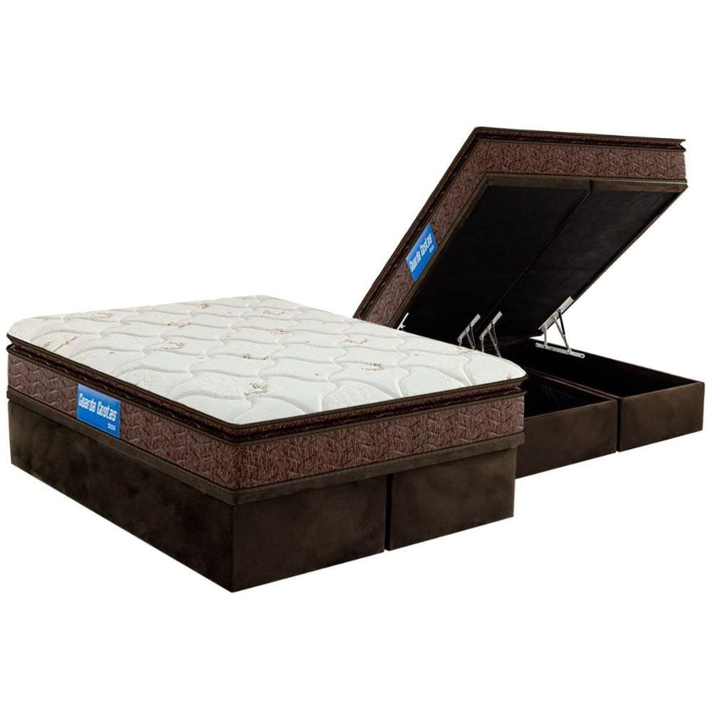 Conjunto Box Baú King: Colchão Espuma Probel D33 Guarda Costas Plus Pillow Top + Base CRC Suede Brown(193x203)