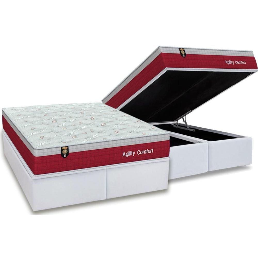Conjunto Box Baú Queen: Colchão Molas Orthoflex MasterPocket Ensacadas Agility Confort + Base CRC Courano White(158x198)