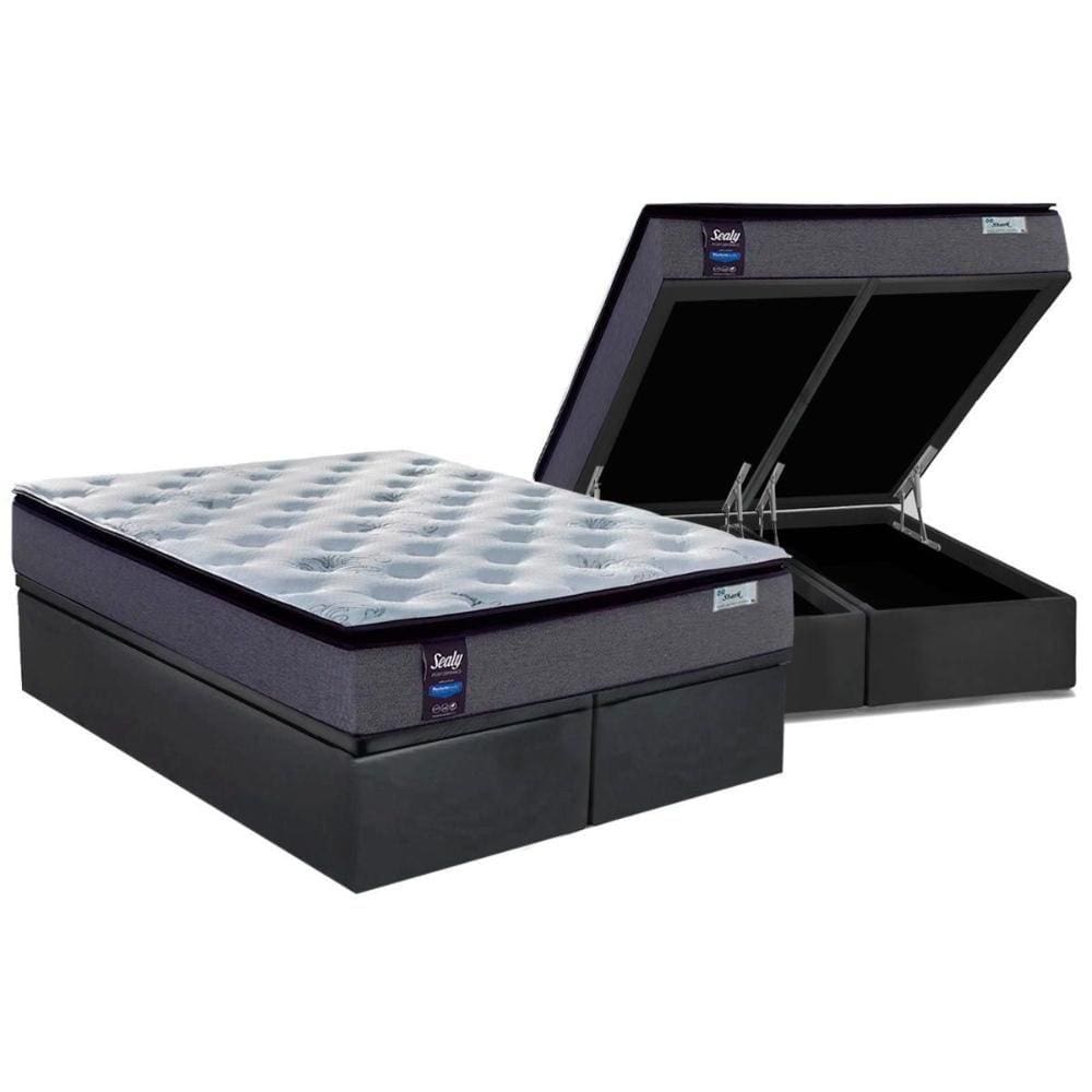 Conjunto Box Baú King: Colchão Molas Plumatex MasterPocket Ensacadas Starck + Base CRC Suede Gray(193x203)