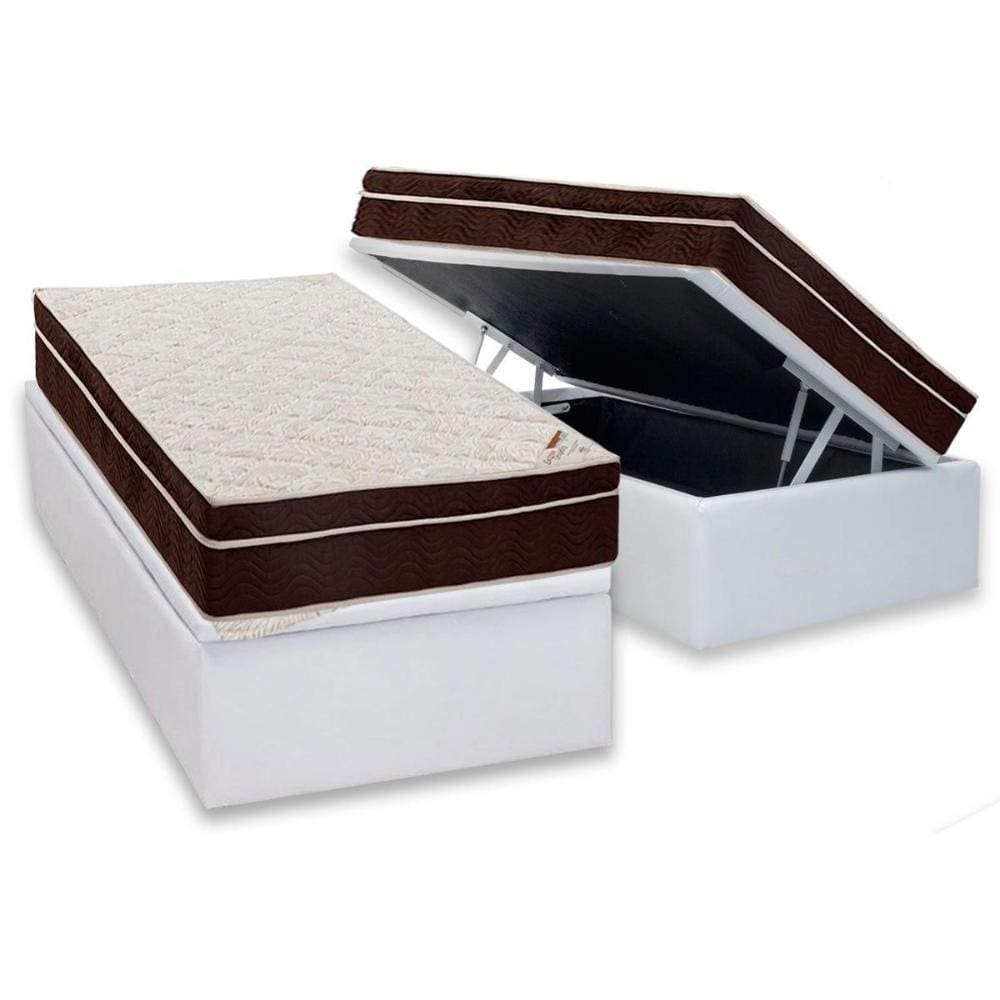Cama Box Baú Solteiro: Colchão Ortopédico Ortobom Exclusive + Base CRC Courano White(88x188)