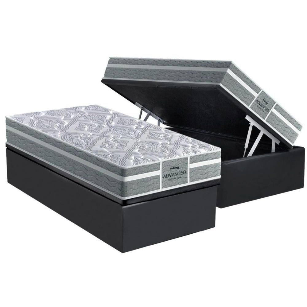 Cama Box Baú Solteiro: Colchão Anatômico Probel D28 / EP Firmepedic ProDormir Advanced Tech1000 Plus + Base CRC Suede Gray(88x188)