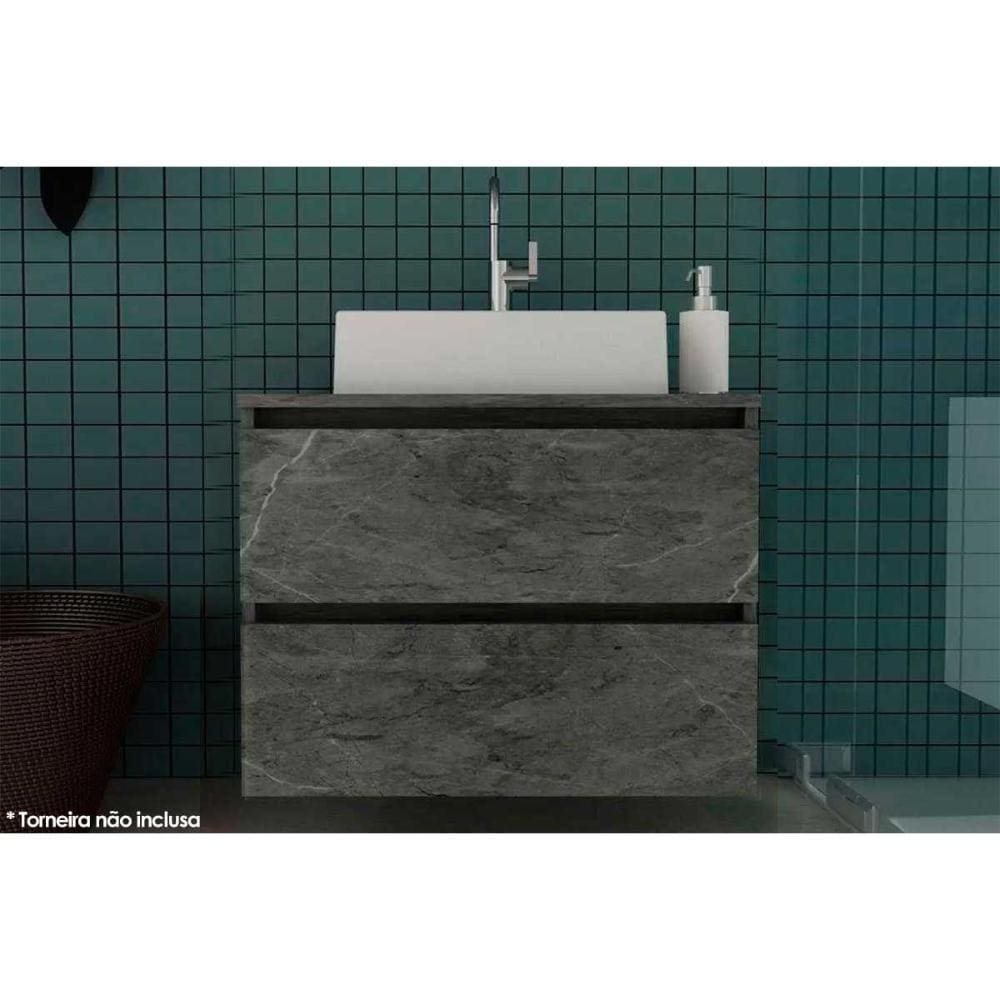 Conjunto de Banheiro Balcão Suspenso BN3607 c/ Cuba Pia BN3600 60cm cor Mármore Lunar - Tecno Mobili